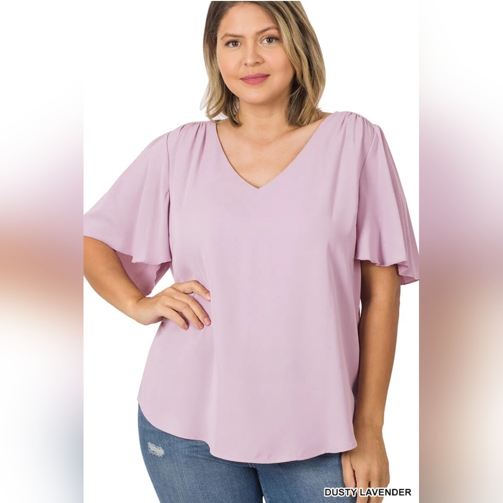 Zenana Outfitters Purple V-Neck Blouse with Short Sleeves